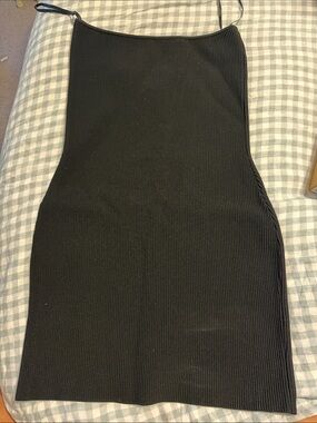 Babaton Black Ribbed Bodycon Pencil Skirt